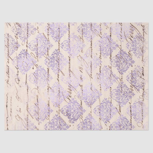 Lavender Damask with Writing Decoupage Tissue Paper (Front)