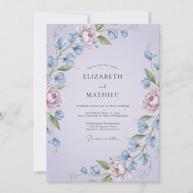 Lavender Delicate Floral Bloom Wedding Invitation (Front)