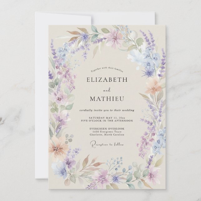 Lavender Delightful Wildflower Wedding Invitation (Front)
