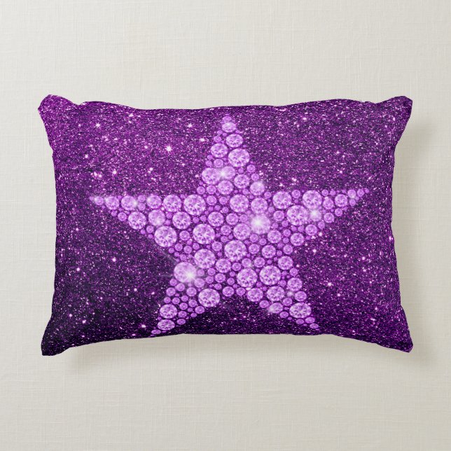 Lavender Diamond Star Purple Faux Glitter Decorative Cushion (Front)