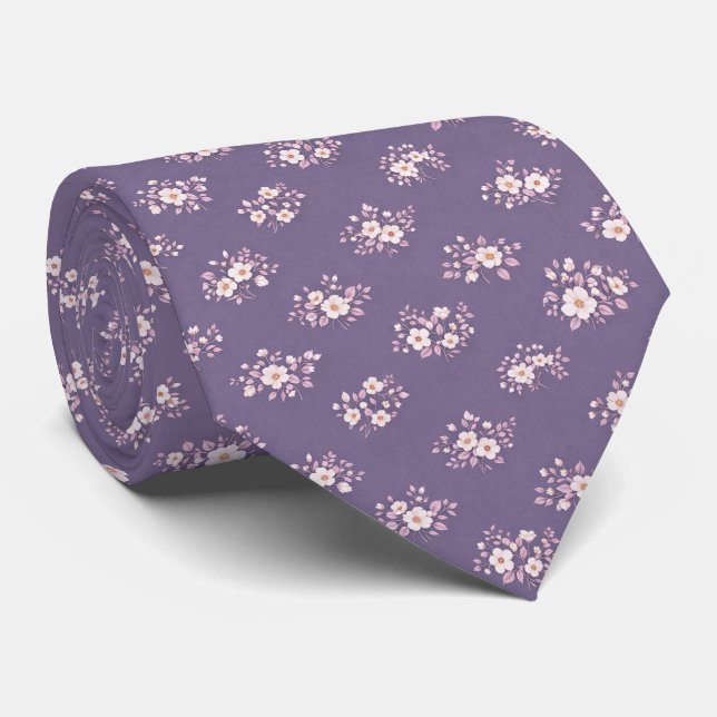 Lavender Ditsy Floral Tie (Rolled)