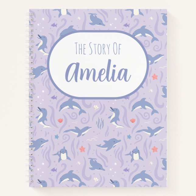 Lavender Dolphin Ocean Story Memory Notebook (Front)