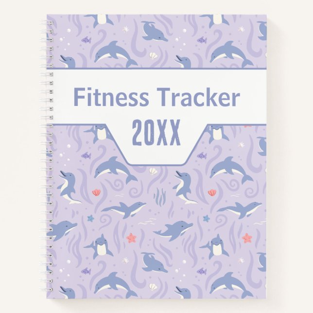 Lavender Dolphin Swim Training Fitness Tracker Notebook (Front)