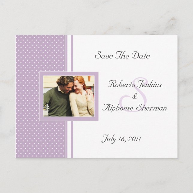 Lavender Dotted Swiss Save The Date Announcement Postcard (Front)