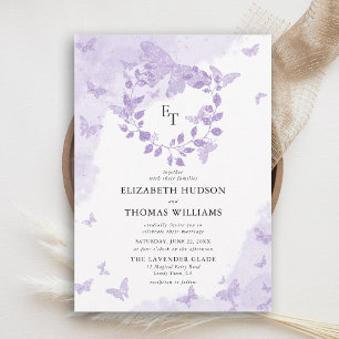 Lavender Dream Butterfly Eucalyptus Crest Wedding Invitation