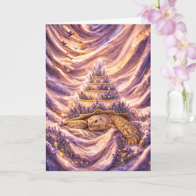 Lavender Dreams Birthday cake Sulcata tortoise Card (Orchid)