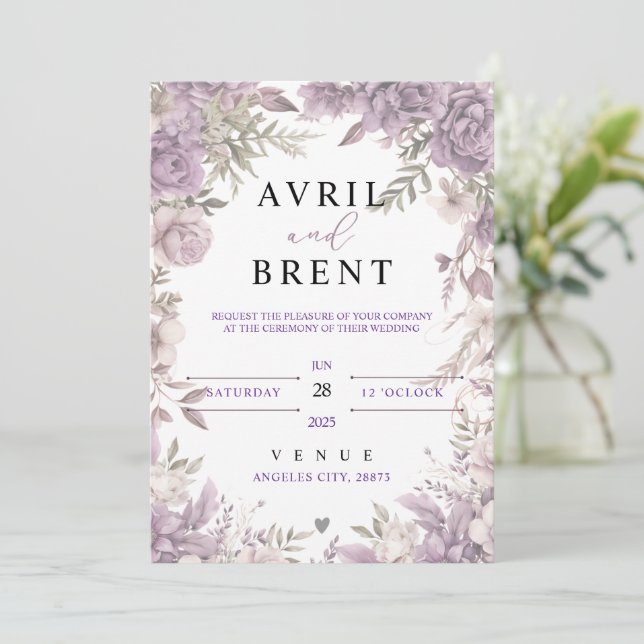 Lavender Dreams Floral Wedding Invitation (Standing Front)