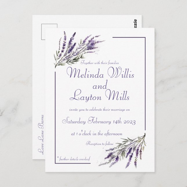 Lavender Dreams: Watercolour Wedding Postcard (Front/Back)