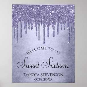 Lavender Drip Sweet 16 Party Purple Chic Script Poster