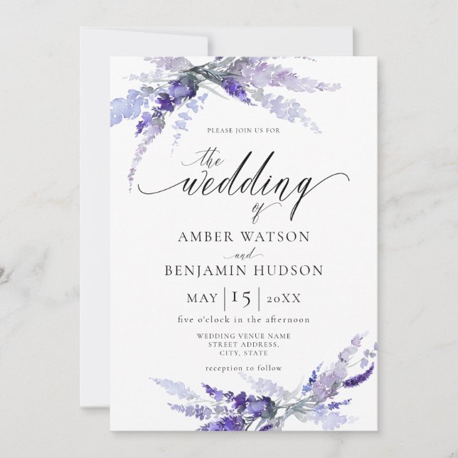 Lavender Dusty Puple Botanical Floral Wedding  Invitation (Front)