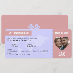 Lavender & Dusty Rose Boarding Pass Bridal Shower Invitation