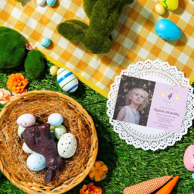 Lavender Easter 4th Birthday Invitation (Creator Uploaded)