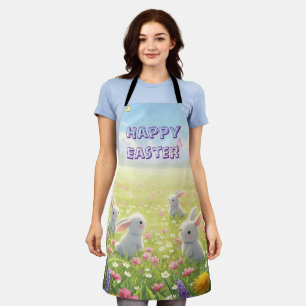 Lavender Easter Cute White Bunny Floral Spring Apron