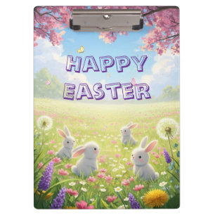 Lavender Easter Cute White Bunny Floral Spring Clipboard