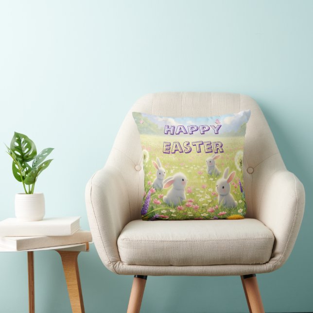 Lavender Easter Cute White Bunny Floral Spring  Cushion (Chair)