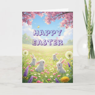 Lavender Easter Cute White Bunny Floral Spring  Holiday Card