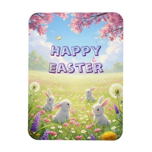 Lavender Easter Cute White Bunny Floral Spring  Magnet (Vertical)