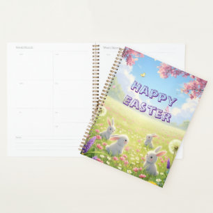 Lavender Easter Cute White Bunny Floral Spring Planner