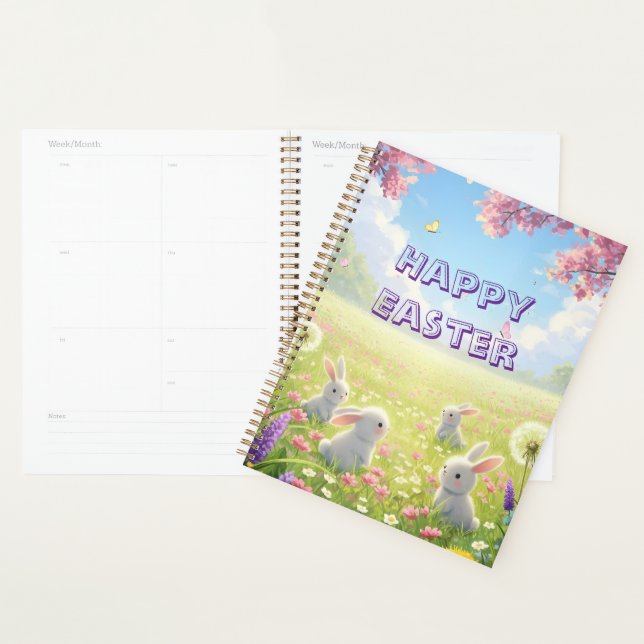 Lavender Easter Cute White Bunny Floral Spring  Planner (Display)