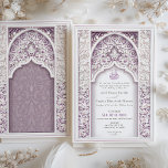 Lavender Elegance Islamic Wedding Invitation<br><div class="desc">Introducing the Lavender Elegance Islamic Wedding Invitation, a majestic blend of lavender and white that exudes sophistication. The invitation is a tribute to the rich traditions of Islamic art, featuring an ornate arch with heart and floral motifs that resonate with cultural significance. The lavender background on the back side offers...</div>