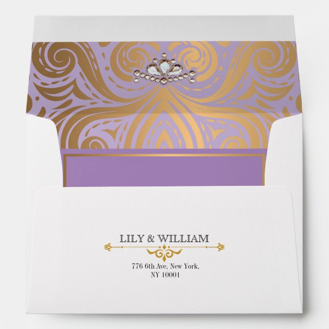 Lavender Elegant Artdeco Diamond Gold Wedding Envelope (Back (Bottom))