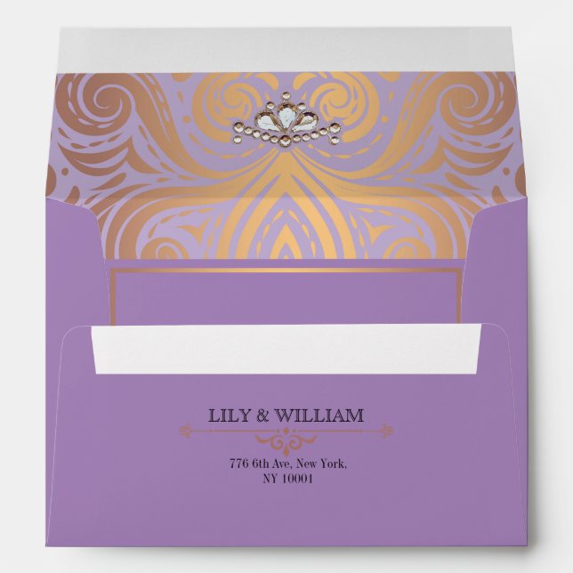 Lavender Elegant Artdeco Diamond Rose Gold Wedding Envelope (Back (Bottom))