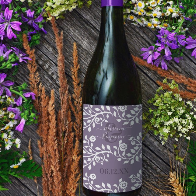  Lavender Elegant Boho Floral Personalised Wedding Wine Label (Creator Uploaded)