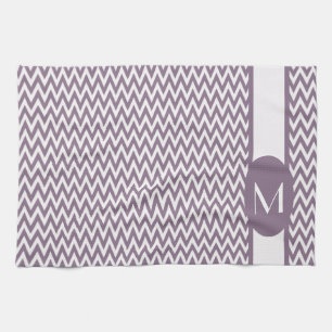 Lavender Elegant Chevron Design with monogram Tea Towel