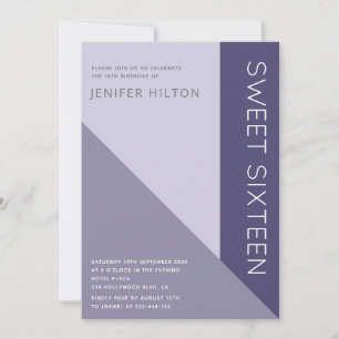 Lavender elegant colour block sweet sixteen invitation