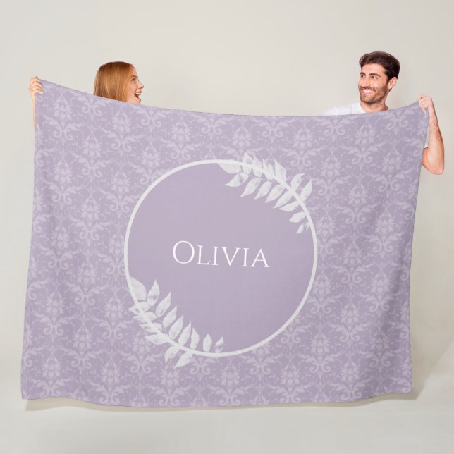 Lavender Elegant Damask Personalised Fleece Blanket (In Situ)