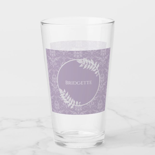 Lavender Elegant Damask Personalised Glass (Front)