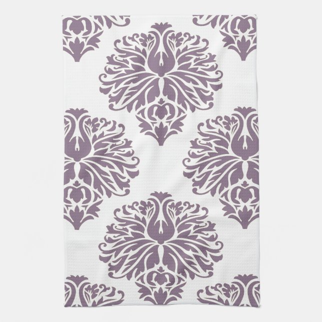 Lavender Elegant Damask Tea Towel (Vertical)