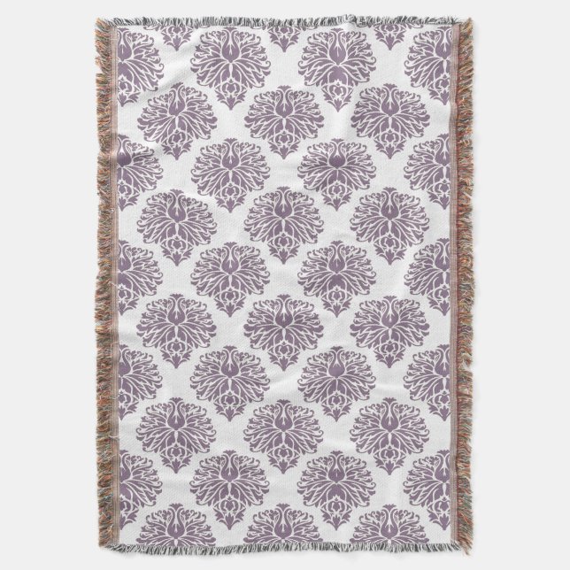 Lavender Elegant Damask Throw Blanket (Front Vertical)