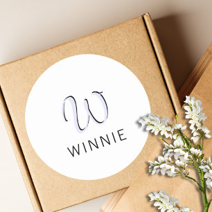 Lavender Elegant Initial Black Name Modern Classic Round Sticker