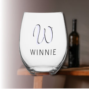 Lavender Elegant Initial Black Name   Modern  Stemless Wine Glass