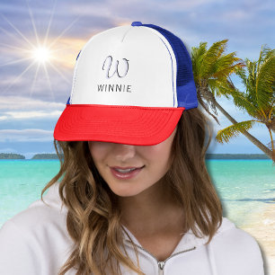 Lavender Elegant Initial Black Name   Modern  Trucker Hat