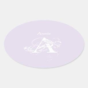 Lavender Elegant Modern Simple Typography Monogra. Oval Sticker