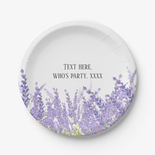 lavender, elegant, modern, trendy, floral , purple paper plate (Front)