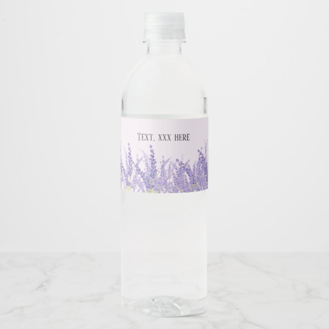 lavender, elegant, modern, trendy, floral , purple water bottle label (Front)