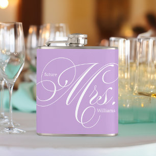 Lavender Elegant Script Future Mrs Hip Flask