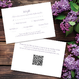 Lavender Elegant Script Wedding RSVP w/QR Code Card
