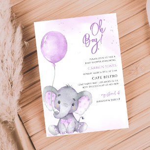Lavender Elephant Girl Baby Shower Invitation