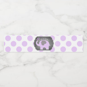Lavender Elephant Girl Dot Baby Shower Water Bottle Label