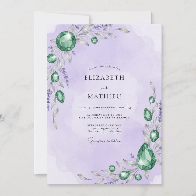 Lavender Emerald Jewel Eucalyptus Wedding Invitation (Front)