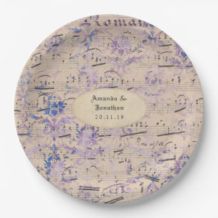 Lavender Ephemera Music Notes Wedding Paper Plate