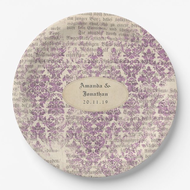 Lavender Ephemera Wedding Paper Plate (Front)