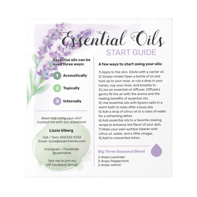 Lavender Essential Oils Start Guide Notepad (Front)
