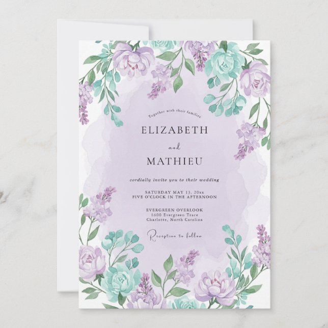 Lavender Ethereal Spring Floral Wedding Invitation (Front)