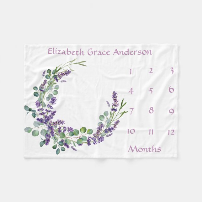Lavender Eucalyptus Baby Milestone Growth Tracker  Fleece Blanket (Front (Horizontal))