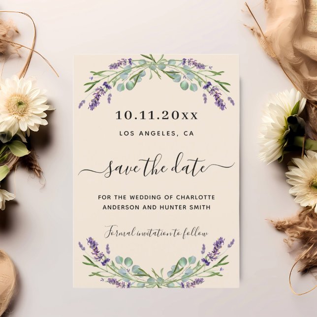 Lavender eucalyptus beige wedding save the date (Creator Uploaded)
